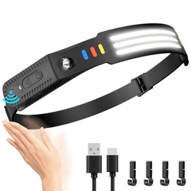 Lsnisni Headlamp Rechargeable, 230°Wide Beam Head Lamp LED, Head Flashlight with Motion Sensor, 5 Mode Head Lights for Forehead, Waterproof Headlamps for Adults Hiking Camping Gear