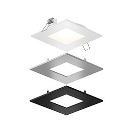 DALS 4 Inch Square Panel Light with Interchangeable Trims | CCT Color Selectable 3000K, 4000K, 5000K | 11W, 800 Lumens | Dimmable Pot Light with Junction Box/Driver | Wet Rated | ETL Certified