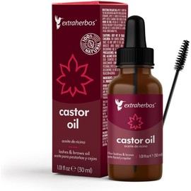 Extraherbos Aceite de Ricino Puro, orgánico 100% Natural Prensado en Frío - Estimula el Crecimiento de Pestañas, Cejas y Barba - Tratamiento Capilar Anti Frizz y Caída - Para Cejas Pobladas y Cabello Saludable - Sin Hexano