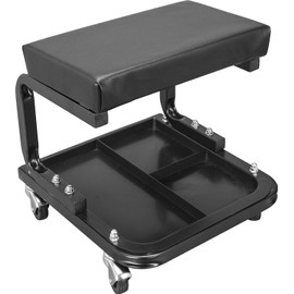 Torin ATR6300B-1 Rolling Creeper Garage/Shop Seat: Padded Mechanic Stool with Tool Tray Storage, Black