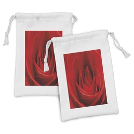 Ambesonne Rose Fabric Pouch Set of 2, Close up Macro of a Red Rose Bloom Fresh Natural Beauty Valentine's Day Couples Theme, Small Drawstring Bag for Toiletries Masks and Favors, 9" x 6", Vermilion
