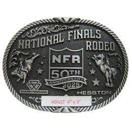 Hesston NFR 2025 National Finals Rodeo Adult Belt Buckle, 4 inches x 3 inches