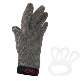 KLEEN CHEF Stainless Steel Cut Resistant Gloves | Heavy Duty Metal Gloves, Mesh Chainmail Butcher Glove for Cutting Meat, Fishing, Chopping, Shredding, Peeling and Slicing (MEDIUM)