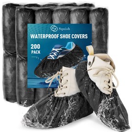 squish squish Shoe Covers Disposable Non-Slip, 200 Pack 6g Thick Booties Cover, Waterproof Slip Resistant Disposable Shoe Covers Durable Protector Covers for Indoors and Outdoors Fit Up to 13 Size (Black)