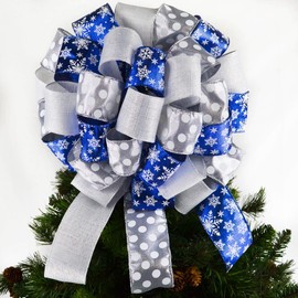Royal Blue Silver White Christmas Tree Bow Topper | Tree Bow | Large Present | Lantern Bow : TB1