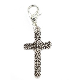 JewelleryJoy Cross Religious Sign Clip On Lobster Clasp Charm in Organza Gift Bag
