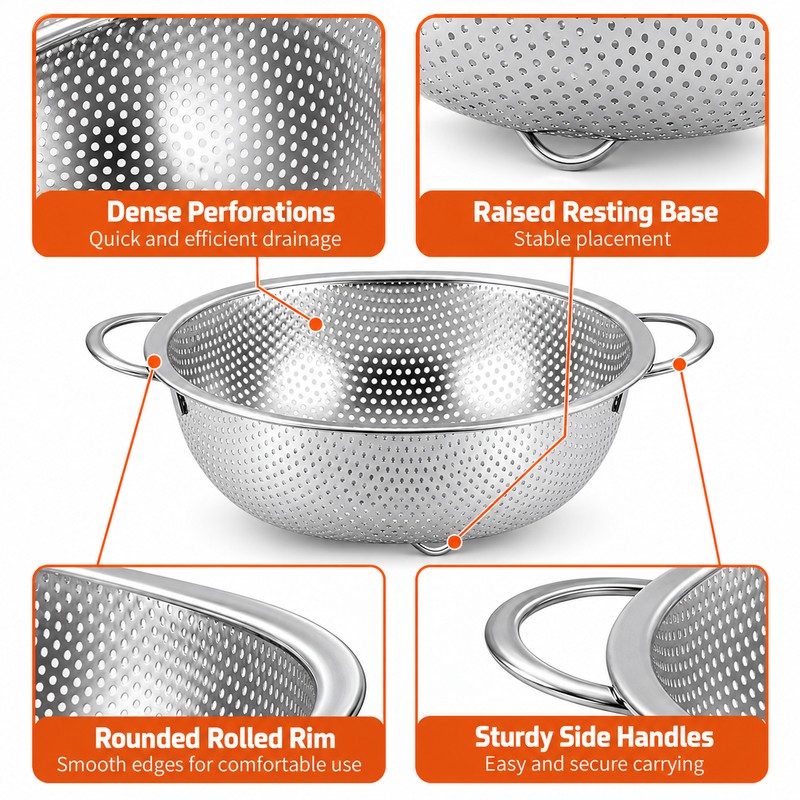 Stainless Steel Colander for Washing Vegetables & Draining Pasta –