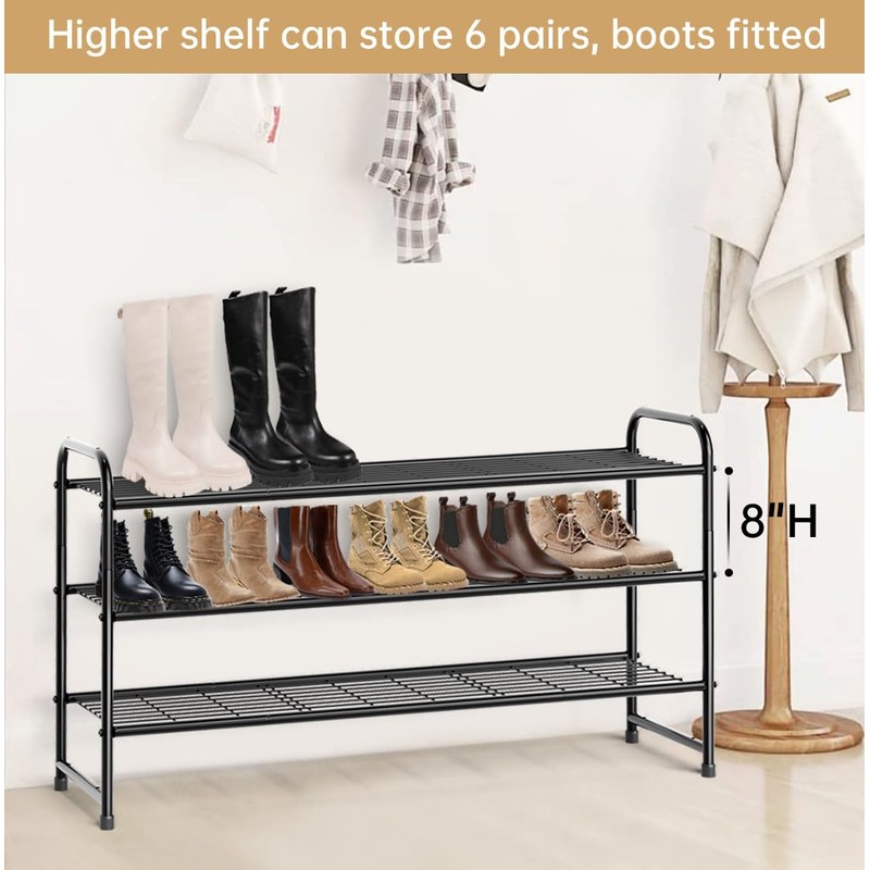 KEETDY 3-Tier Long Shoe Rack for Closet Metal Shoe Organizer