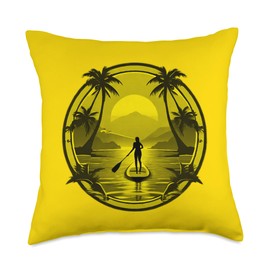 Enjoy SUP Stand Up Paddle Sport Surfboard Board Enjoy SUP Boat Sunset Stand Up Paddle Board Throw Pillow, 18x18, Multicolor