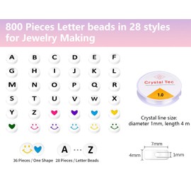 chongning 800 Pcs Letter Beads for Friendship Bracelet Making Kit for Jewelry, Polymer Clay Beads Alphabet Beads for DIY Making kit with Charms and Gift Pack for Girls (White Letter Black Bead)