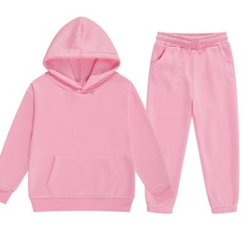 DHSPKN Girls Boys 2 Piece Tracksuit Athletic Sweatsuits Sets Hooded Sweatshirt and Jogger Sweatpants Clothing Sets for Kids,Pink,160