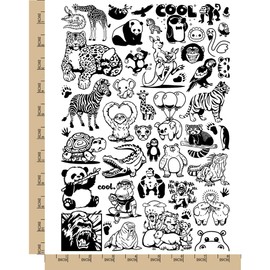 Zoo Animal Wildlife Favorites Temporary Tattoo Water Resistant Fake Body Art Set Collection - Black (One Sheet)