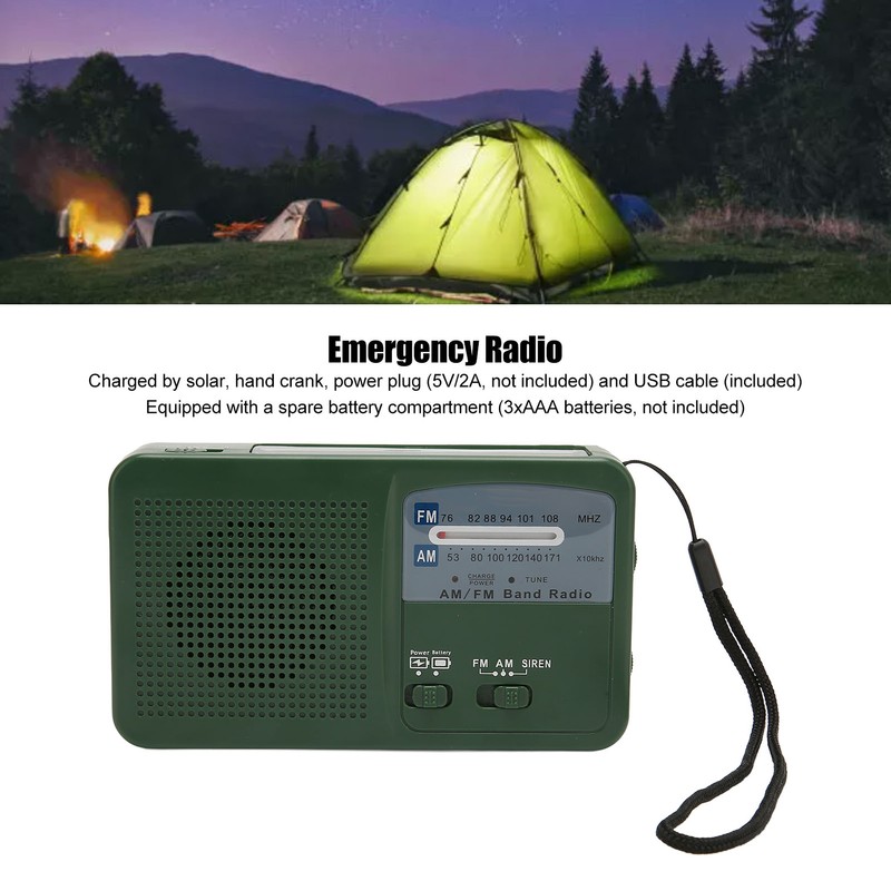 Solar Hand Crank Radio Multifunction Portable Rechargeable Emergency Radio with