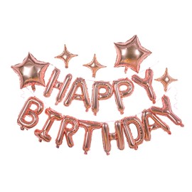 Birthday Banner (3D Rose Gold) Mylar Foil Happy Birthday Balloons, 23pcs Birthday Party Decorations with 6pcs Extra Shining Star Balloons for Kids Girls Women Adults Ecofriendly Party Supplies