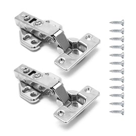 Cabinet Hinges Full Cover Hinges Standard Full Overlay Hinges Stainless Steel Straight Arm Hinges Soft-Close Mute Hinges with Matching Screws for Cupboard Wardrobe Door 2Pcs
