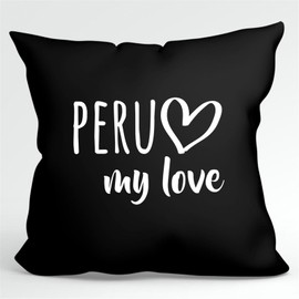 Huuraa Cushion Peru My Love Decorative Cushion Cover 40 x 40 cm Black for All Fans of Machu Picchu Gift Idea for Friends and Family