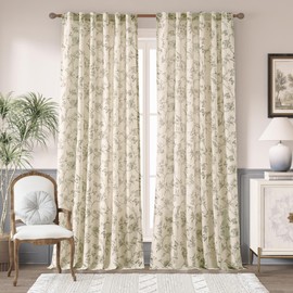 jinchan Floral Linen Curtains for Living Room 96 Inch Length Printed Curtain Sage Green Light Filtering French Country Farmhouse Curtain Patterned Drapes Bedroom Back Tab Rod Pocket 2 Panels