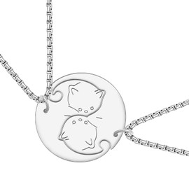 NEWEI Cute Matching Necklace Set for Couples Stainless Steel Animals Dangle Jewelry for Boyfriend and Girlfriend Charms Valentine Day Accessories Gifts (Cat B SL+SL)