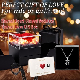 Heart Sterling Silver Necklace for Women with Rose Preserved Flowers Gift Boxes,Gifts for Women Girlfriend Wife Mom Valentines Day Gifts for Her on Birthday Christmas Wedding Anniversary Mothers Day