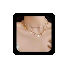 IRCOMULTI Boho Pearl Butterfly Necklace Chain Layered Gold Pearl Choker Necklace Dangle Butterfly Chain Necklace Cz Pearl Bead Necklace Jewelry for Women