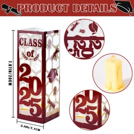 12 Pcs Light Up Graduation Centerpieces- Class of 2025 Graduation Decorations Lantern Boxes for College High School Congrats Graduation Party Supplies(Maroon)