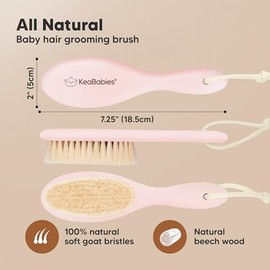 Wooden Baby Hair Brush for Toddler, Infant Cradle Cap (Blush, Regular) | Soft Goat Bristles Brush for Newborn Girl, Boy Hair, Scalp, Styling, Gentle G