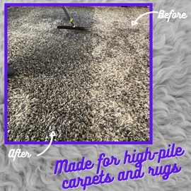 Room Groom PET Carpet Rake and Groomer with Telescoping 54 Inch Adjustable Handle, Rugs, and Artificial Turf, Purple Grip, Black/Purple