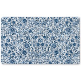 Qnhij Chinoiserie Floral Welcome Mats for Front Door, Blue and White Door Mat, Grandmillennial Botanical Doormat for Porch Outside Inside Outdoor Indoor Entrance, Flower Bath Rug, 17x30 Inches