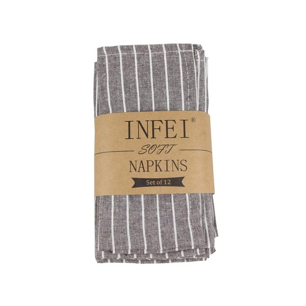 INFEI Soft White Striped Linen Cotton Dinner Cloth Napkins -