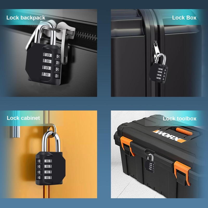 DALAETUS 3 Pcs Combination Padlock, 4 Digit Locker Padlocks, Weatherproof
