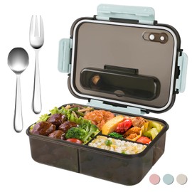 HEEDU Fiambrera, Caja de Almueo con 3 Compartimentos 1500ml, Viene con Tenedor y Cuchara de Acero Inoxidable, Portátil Sellada Crisper Caja de Almuerzo, Adecuado para Exterior, Camping, Trabajo, etc (Azul)