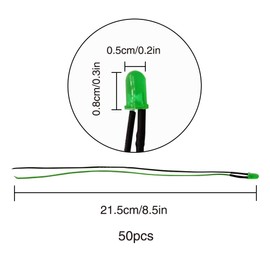 YIXISI Pack of 50 Pre-Wired LED, 12 V 5 mm Prewired Diode Light, Diffuse Emitting Light Diode Multi Colours Assorted Light, 20 cm (Green)