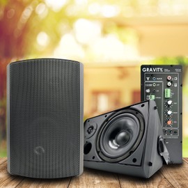 Gravity GWS560P 6.5'' Wireless BT Indoor/Outdoor/Patio Speakers - Pro-Active, Wall Mountable, 150W MAX / 75W RMS w/ 2-Way Full Range Stereo, Built-in Digital Sound Amplifier, Pair, Black Color