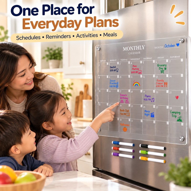 Magnetic Acrylic Fridge Calendar – Clear Dry Erase Monthly Planner