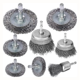 KJKVIVH 8 Piece Wire Brush Wheel Cup Brush Set 1/4Inch Hex Coarse Crimped Carbon Steel Wire Wheel for Rust Removal