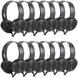 Bulk Headphones 12 Pack for School Classroom Kids K-12, Wholeslae Wired On Ear Durable Class Set Earphones for Students Children Toddler Teens Boys Girls and Adult (HY450, 12 Black)
