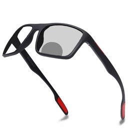 laureles/Men's Driving Photochromic Bifocal Reading Glasses Sports Goggles Women Square Transition Sunglasses (matte black, 0.00/+1.00 Magnification)
