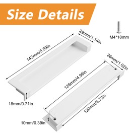 MOROBOR Tatami Hidden Door Handles, Modern Style Embedded Handle, Recessed Finger Handles with Hidden Screws for Wardrobes, Drawers, Doors and Cupboards, White, 143mm (5.6") 4 Pack