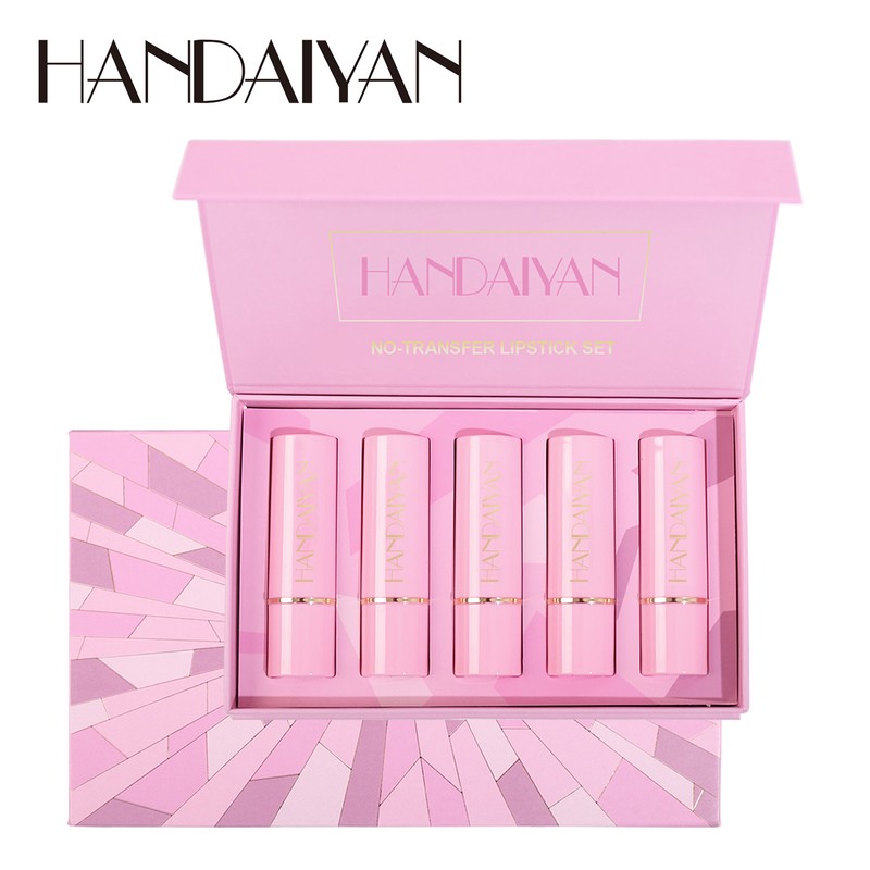 HANDAIYAN 5pcs Matte Lipstick Set Waterproof Long Lasting Non-stick Cup