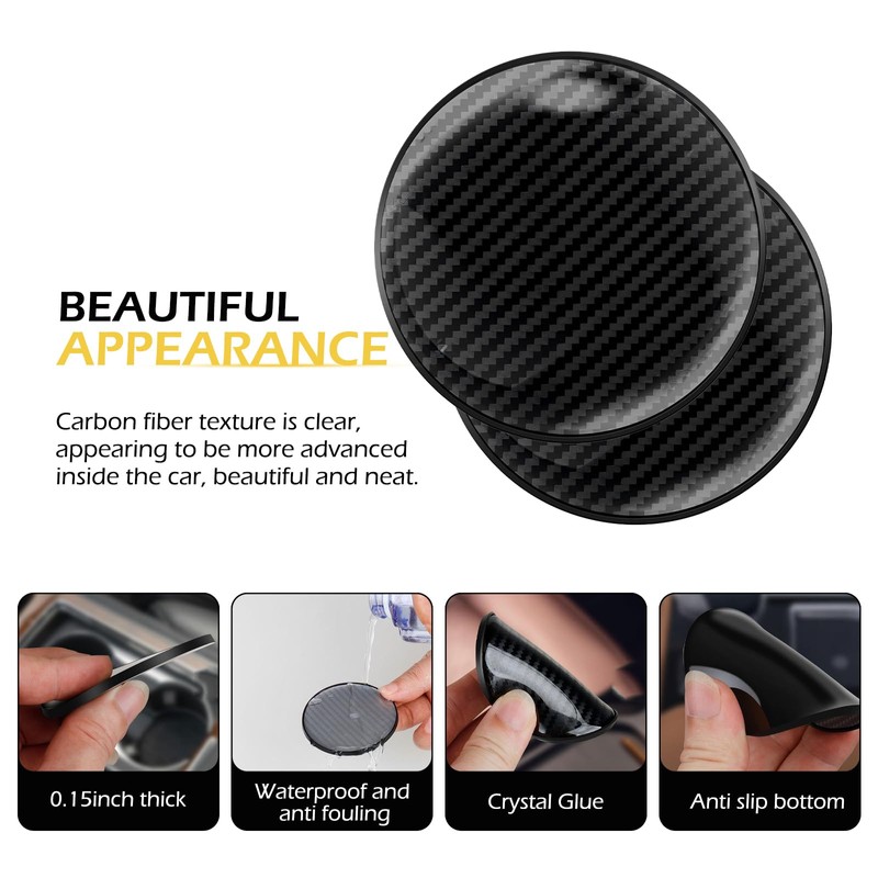 Zikefest 2PCS Car Cup Holder Coasters, 2.75 Inch Carbon Fiber