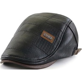 JFAN Beret Hats for Men Flat Cap Men's Flat Cap Women's Men's Beret Made of Straps PU Leather Adjustable Winter, A-Black