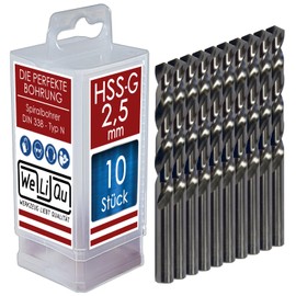 WELIQU HSS-G Twist Drill Bit Diameter 2.5 mm Ground Self-Centering Precision Drill Bits for Metalworking Pack of 10