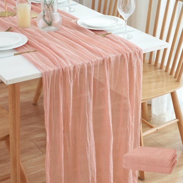Putros Cheesecloth Table Runner Dusty Pink 10FT 2Pcs Boho Gauze