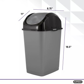 SWING Superio Compact Slim Trash Can 4.5 Gallon With Swing Top Cover (Gray and Black)