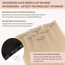 TESS Clip in Extensions Echthaar 6stk 44g, 6 Clip in Haarverlängerung Echthaar Extensions Remy Extensions45cm 60R# Weiß Blond
