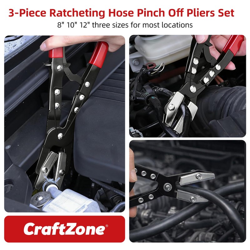 3-Piece Ratcheting Hose Pinch Off Pliers Set 8" 10" 12"