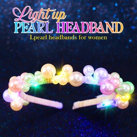 BARTOSI Pearl Headband Light Up Pearls Headpiece Beaded Bridal Hair Bands Bride Wedding Hair Accessories for Women and Girls