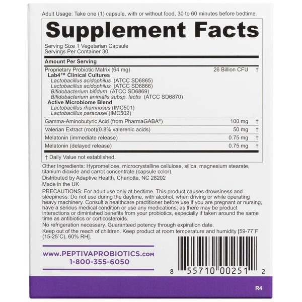 Peptiva Peptiva 26 Billion CFU Probiotic and Sleep Support -