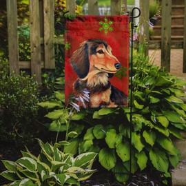 Caroline's Treasures LH9346GF Dachshund Red and Green Snowflakes Holiday Christmas Garden Flag Mailbox Flag Decorative Yard Flag Banner Outside Patio Artwork Yard Flower Beds, Garden Size, Multicolor