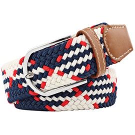 JK Home 3.3cm Wide 105cm Braided Stretch Belt, Elastic Woven Waist Belts with PU Leather Buckle, Casual Men Women Canvas Belt